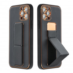 Kryt LEATHER Case Kickstand na Apple iPhone 14 Černý 