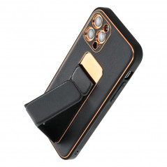 Kryt LEATHER Case Kickstand na Apple iPhone 14 Černý 