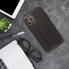 Kryt LEATHER Case Kickstand na Apple iPhone 14 Černý 