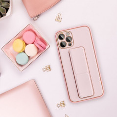 Kryt LEATHER Case Kickstand na Apple iPhone 14 Růžový 