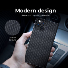 Peněženkové pouzdro LUNA Book Carbon na XIAOMI 12 Lite Uhlíkové vlákno, Elegantní  Černý 