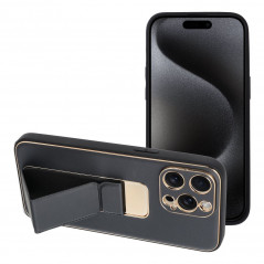 Kryt LEATHER Case Kickstand na Apple iPhone 15 Pro Max Černý