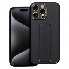 Kryt LEATHER Case Kickstand na Apple iPhone 15 Pro Max Černý