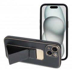 Kryt LEATHER Case Kickstand na Apple iPhone 15 Černý