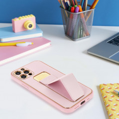 Kryt LEATHER Case Kickstand na Apple iPhone 15 Růžový 