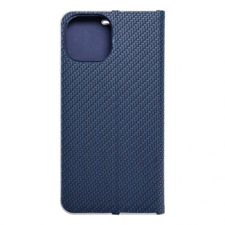 Peněženkové pouzdro LUNA Book Carbon na Apple iPhone 15 Uhlíkové vlákno, Elegantní  Modrý 