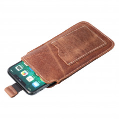 Univerzální pouzdro, Pouzdro na opasek ROYAL - Leather universal flap pocket na Apple iPhone 11 Hnědý 