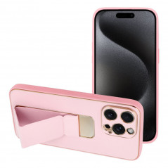 Kryt LEATHER Case Kickstand na Apple iPhone 15 Pro Max Růžový 