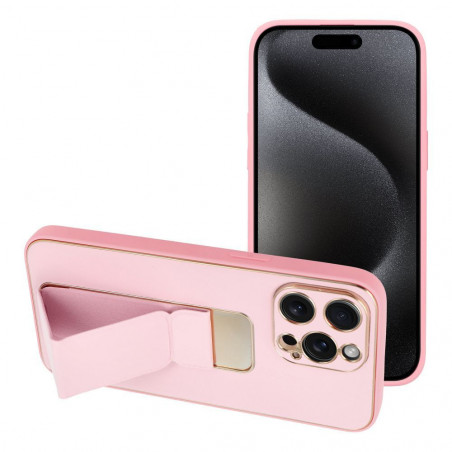 Kryt LEATHER Case Kickstand na Apple iPhone 15 Pro Max Růžový