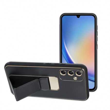 Kryt LEATHER Case Kickstand na Samsung Galaxy A34 Černý 