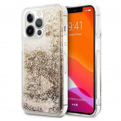 Kryt Guess Liquide Glitter Charms na Apple iPhone 14 Pro Elegantní  Zlatý