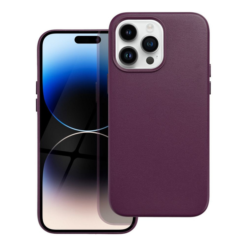 Kryt Leather Mag Cover na Apple iPhone 14 Pro Max Elegantní  MagSAFE  Tmavě fialový (violet) 