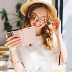 Peněženkové pouzdro MEZZO Book na Apple iPhone 14 Pro Mandala  Růžovo-zlatý 