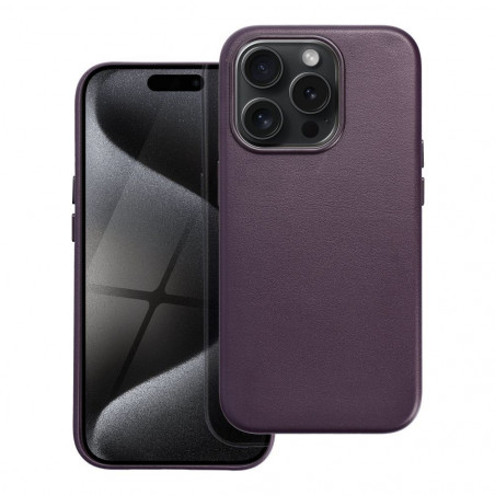 Kryt Leather Mag Cover na Apple iPhone 15 Pro Elegantní  MagSAFE  Tmavě fialový (violet)