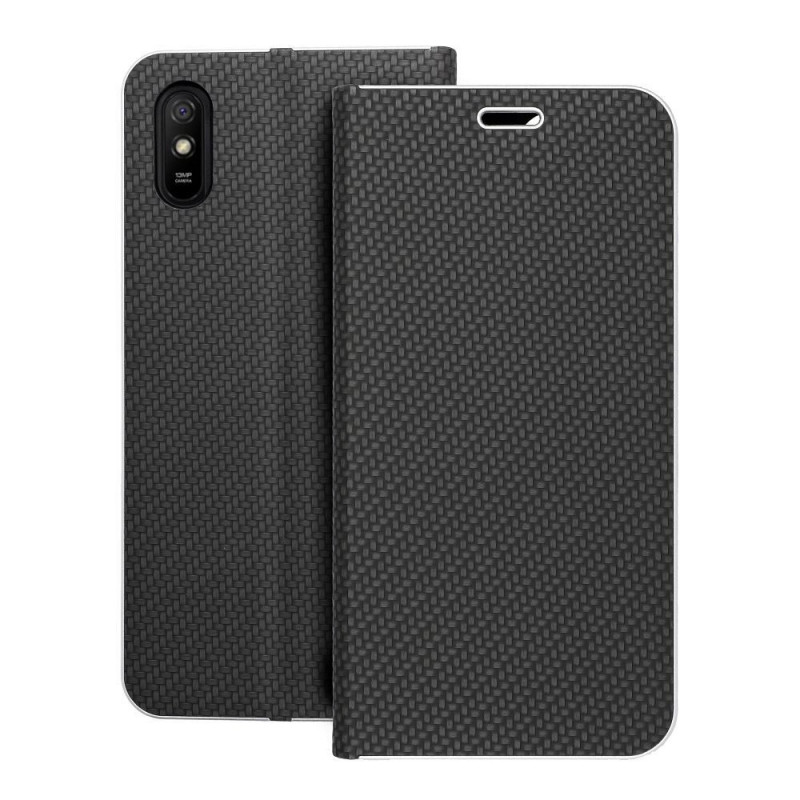 Peněženkové pouzdro LUNA Book Carbon na XIAOMI Redmi 9A Uhlíkové vlákno, Elegantní  Černý 