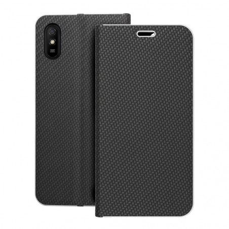 Peněženkové pouzdro LUNA Book Carbon na XIAOMI Redmi 9I Uhlíkové vlákno, Elegantní  Černý 