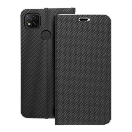 Peněženkové pouzdro LUNA Book Carbon na XIAOMI Redmi 9C Uhlíkové vlákno, Elegantní  Černý 