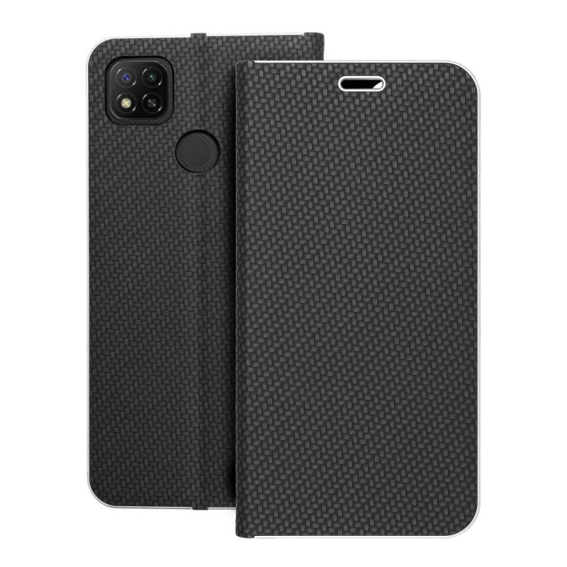 Peněženkové pouzdro LUNA Book Carbon na XIAOMI Redmi 9AT Uhlíkové vlákno, Elegantní  Černý 