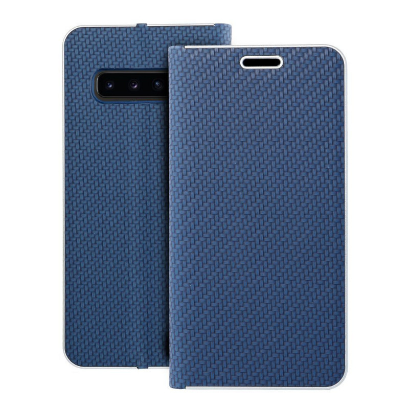 Peněženkové pouzdro LUNA Book Carbon na Samsung Galaxy S10 Uhlíkové vlákno, Elegantní  Modrý 