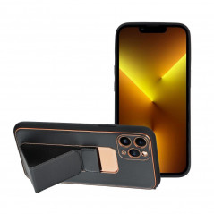 Kryt LEATHER Case Kickstand na Apple iPhone 13 Pro Černý