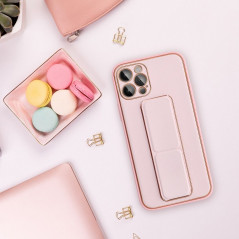 Kryt LEATHER Case Kickstand na Apple iPhone 13 Pro Růžový 