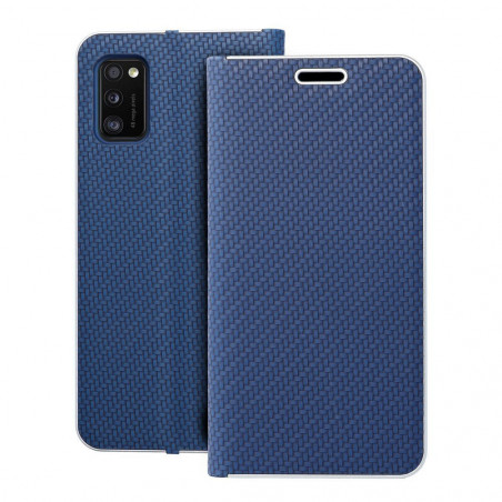 Peněženkové pouzdro LUNA Book Carbon na Samsung Galaxy A41 Uhlíkové vlákno, Elegantní  Modrý 