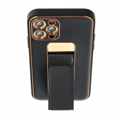 Kryt LEATHER Case Kickstand na Apple iPhone XS Černý 