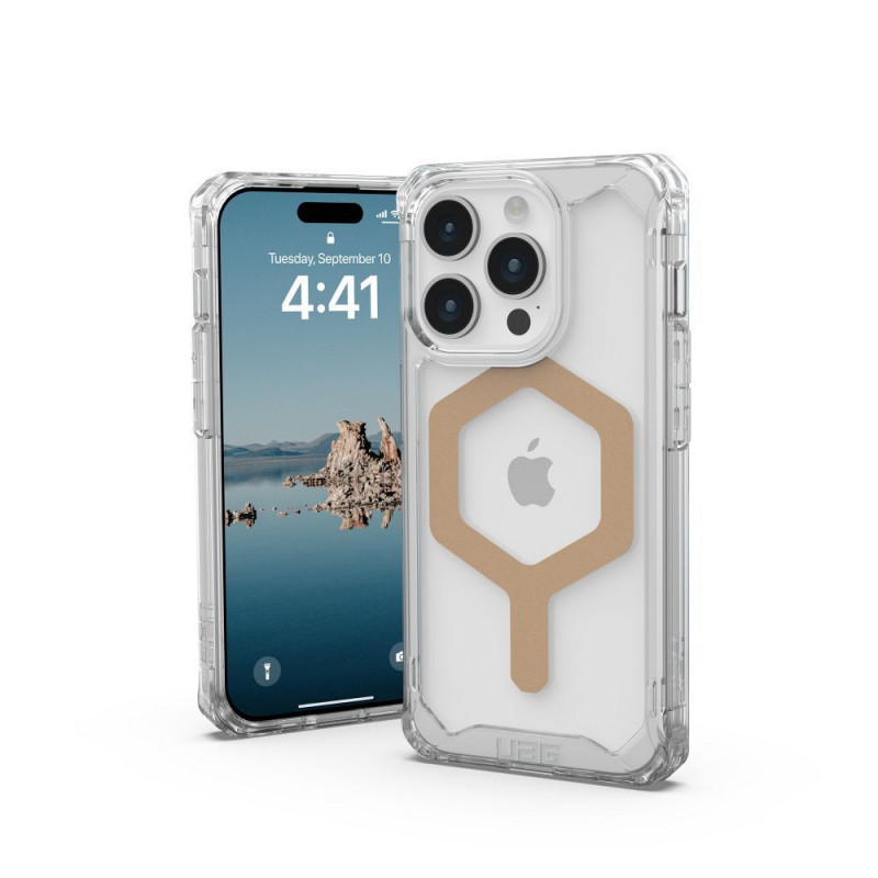 Kryt Urban Armor Gear Plyo na Apple iPhone 15 Pro Prémiové pouzdro  MagSAFE  Ledová zlatá 