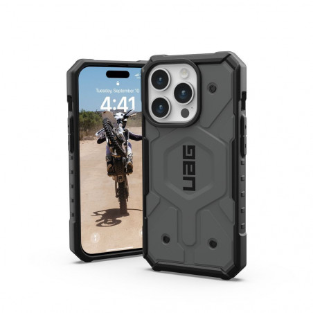 Kryt Urban Armor Gear Pathfinder na Apple iPhone 15 Pro Prémiové pouzdro  MagSAFE  Stříbrný 