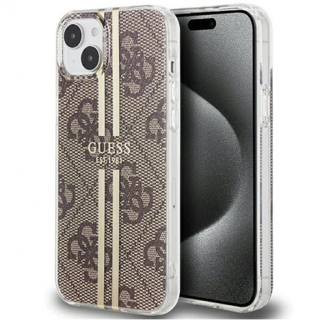 Kryt Guess 4G Gold Stripe na Apple iPhone 15 Plus Elegantní  Hnědý