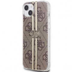 Kryt Guess 4G Gold Stripe na Apple iPhone 15 Plus Elegantní  Hnědý