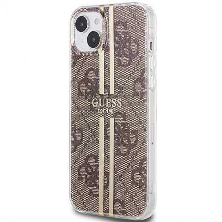 Kryt Guess 4G Gold Stripe na Apple iPhone 15 Plus Elegantní  Hnědý