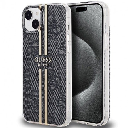 Kryt Guess 4G Gold Stripe na Apple iPhone 15 Plus Elegantní  Černý