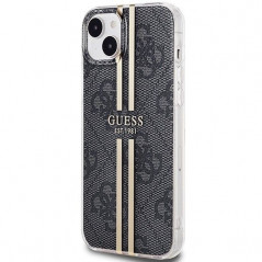 Kryt Guess 4G Gold Stripe na Apple iPhone 15 Plus Elegantní  Černý 