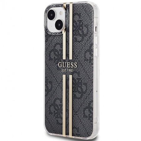 Kryt Guess 4G Gold Stripe na Apple iPhone 15 Plus Elegantní  Černý