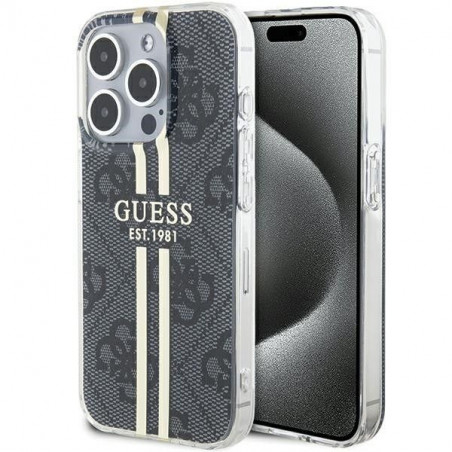 Kryt Guess 4G Gold Stripe na Apple iPhone 15 Pro Elegantní  Černý