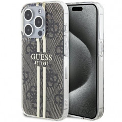 Kryt Guess 4G Gold Stripe na Apple iPhone 15 Pro Elegantní  Hnědý 