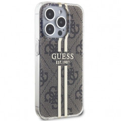 Kryt Guess 4G Gold Stripe na Apple iPhone 15 Pro Elegantní  Hnědý 