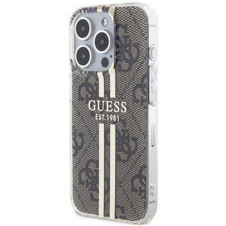 Kryt Guess 4G Gold Stripe na Apple iPhone 15 Pro Max Elegantní  Hnědý 