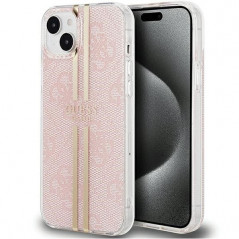 Kryt Guess 4G Gold Stripe na Apple iPhone 15 Plus Elegantní  Růžový