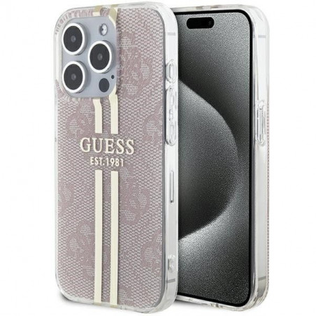 Kryt Guess 4G Gold Stripe na Apple iPhone 15 Pro Elegantní  Růžový