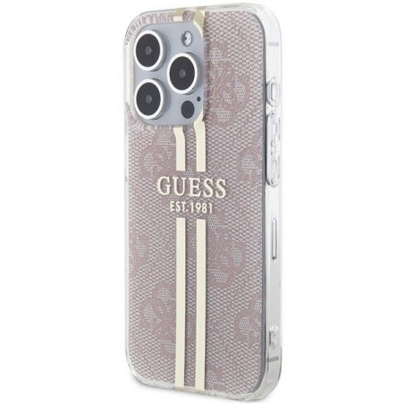 Kryt Guess 4G Gold Stripe na Apple iPhone 15 Pro Elegantní  Růžový