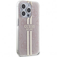 Kryt Guess 4G Gold Stripe na Apple iPhone 15 Pro Elegantní  Růžový 