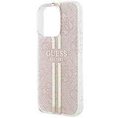 Kryt Guess 4G Gold Stripe na Apple iPhone 15 Pro Elegantní  Růžový 