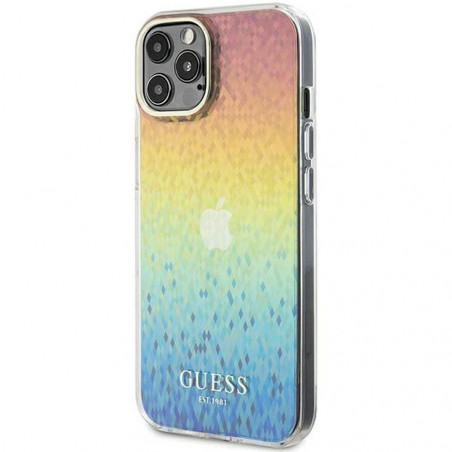 Kryt Guess IML Faceted Mirror na Apple iPhone 12 Elegantní  Duhové disco