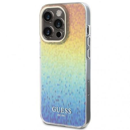 Kryt Guess IML Faceted Mirror na Apple iPhone 14 Pro Elegantní  Duhové disco 