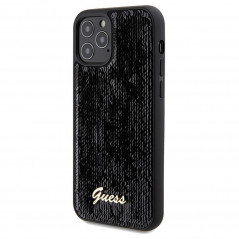 Kryt Guess Sequin Script Metal na Apple iPhone 12 Elegantní  Černý