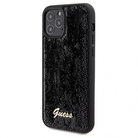 Kryt Guess Sequin Script Metal na Apple iPhone 12 Elegantní  Černý 