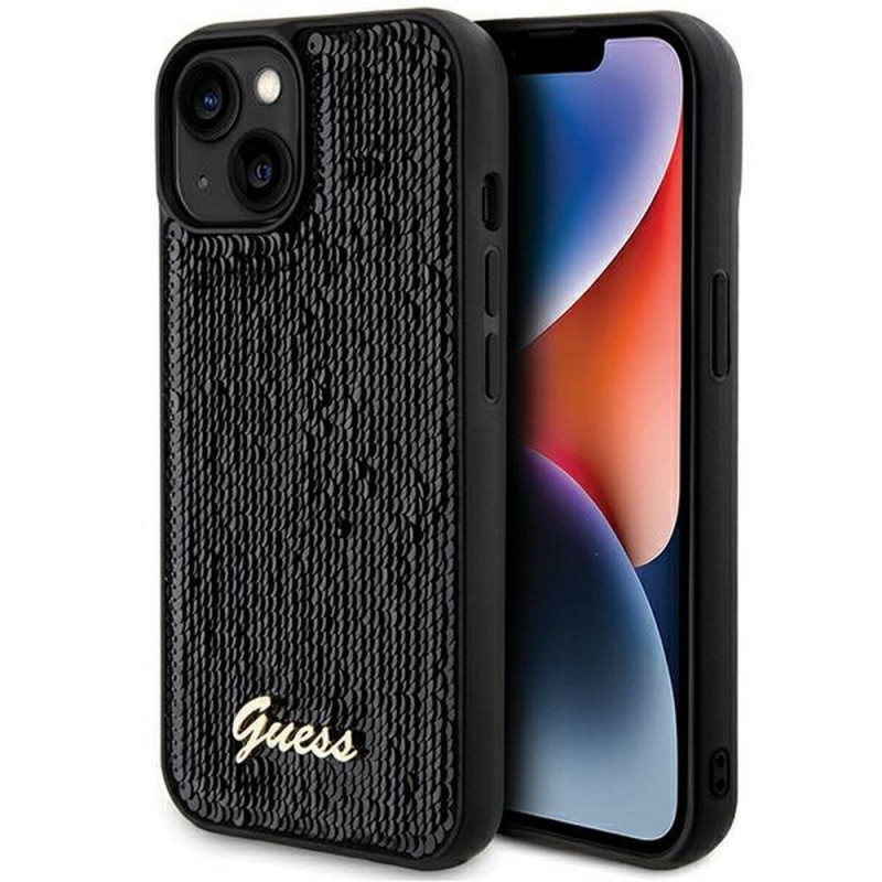 Kryt Guess Sequin Script Metal na Apple iPhone 14 Elegantní  Černý 