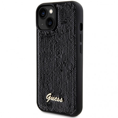 Kryt Guess Sequin Script Metal na Apple iPhone 14 Elegantní  Černý 